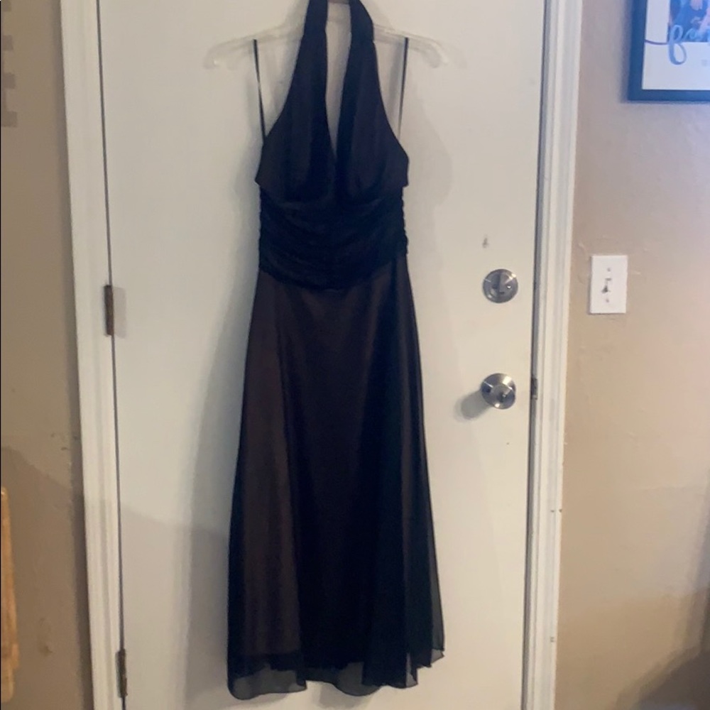 Tan sheer prom dress with open back